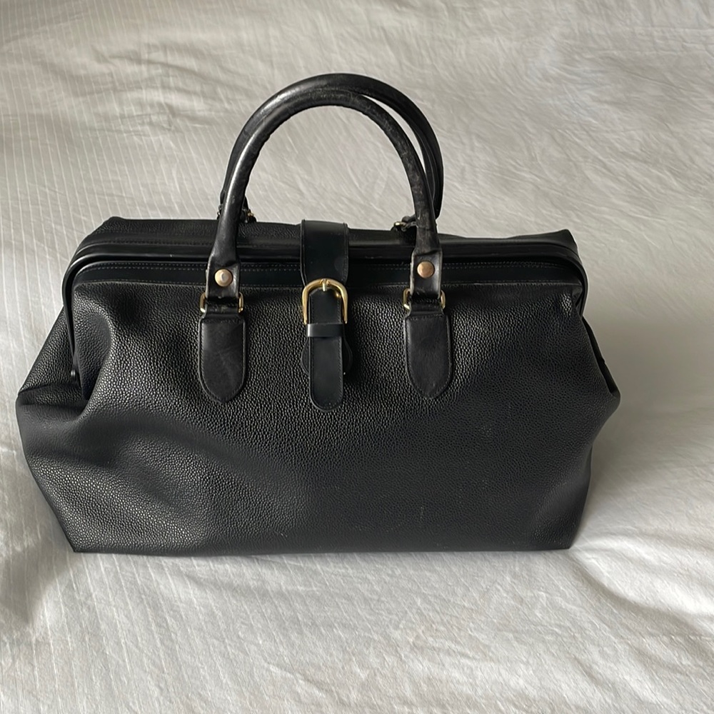 Vintage Black Leather Doctor Bag Luggage Weekender Bag with Handles